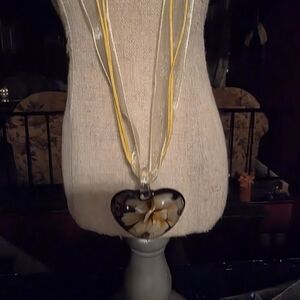Elegant Heart Pendant Necklace with Yellow Ribbon